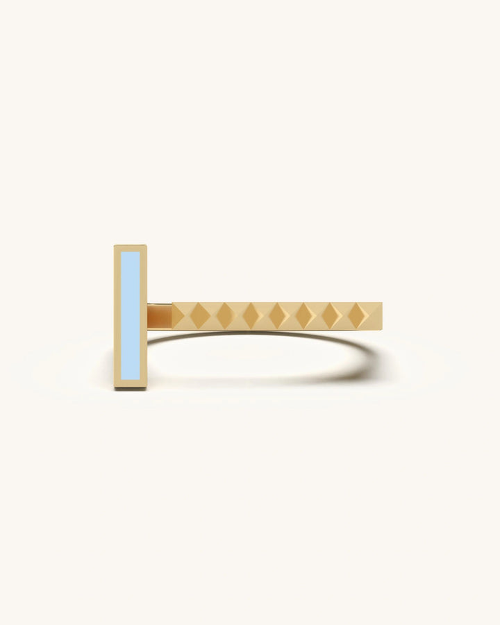 Stud Bar Ring in Gold Vermeil with Blue Enamel and Pyramid Studs