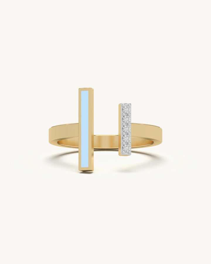 Split Duo Bar Ring with blue enamel and sparkling stones in 925 Sterling Silver 18K Gold Vermeil