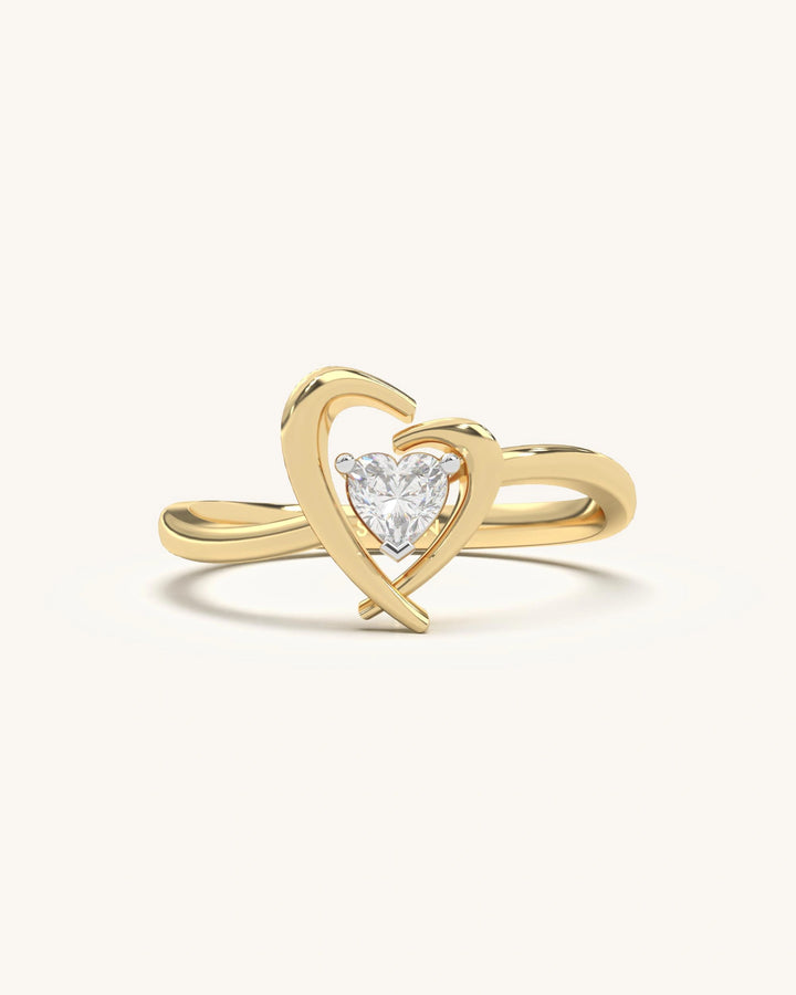 Dual-tone 925 Sterling Silver Heart Center Ring with 18K Yellow Gold Vermeil and central heart-shaped moissanite gemstone