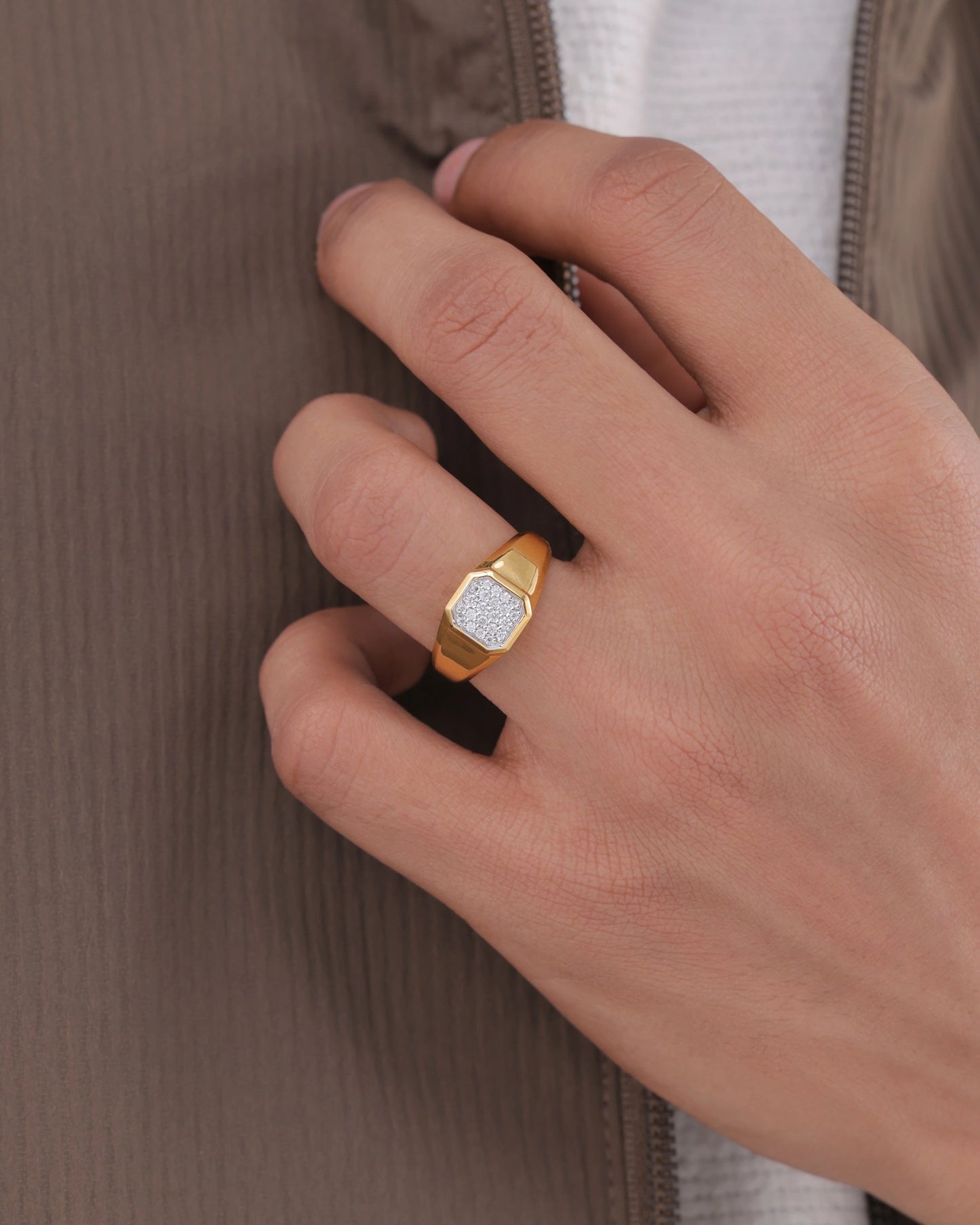 Mossanite Pave Signet Ring