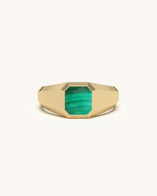 Green diamond ring with octagonal inlay in 18KT Gold Vermeil finish