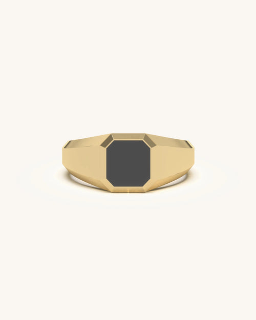 Black diamond ring mens flat top dress ring in 18KT Gold Vermeil finish