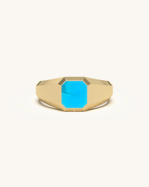 Ring design for men with bezel-set turquoise stone in 18KT Gold Vermeil finish