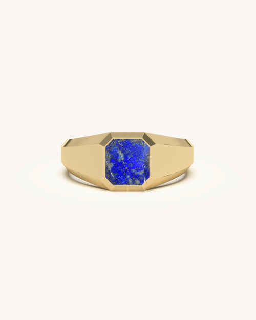 Blue stone ring for men with octagonal face in 18KT Gold Vermeil finish