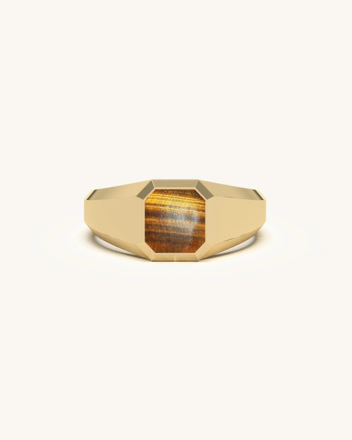 Gold ring design for men with horizontal stone inlay in 18KT Gold Vermeil finish