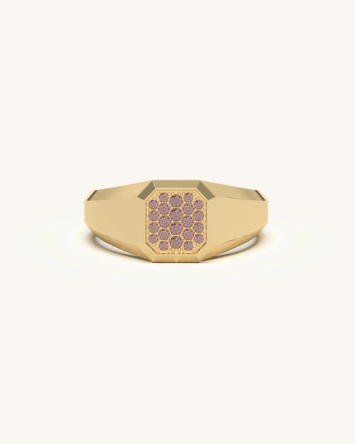 Pave ring with honeycomb setting and stepped bezel in 18KT Gold Vermeil finish