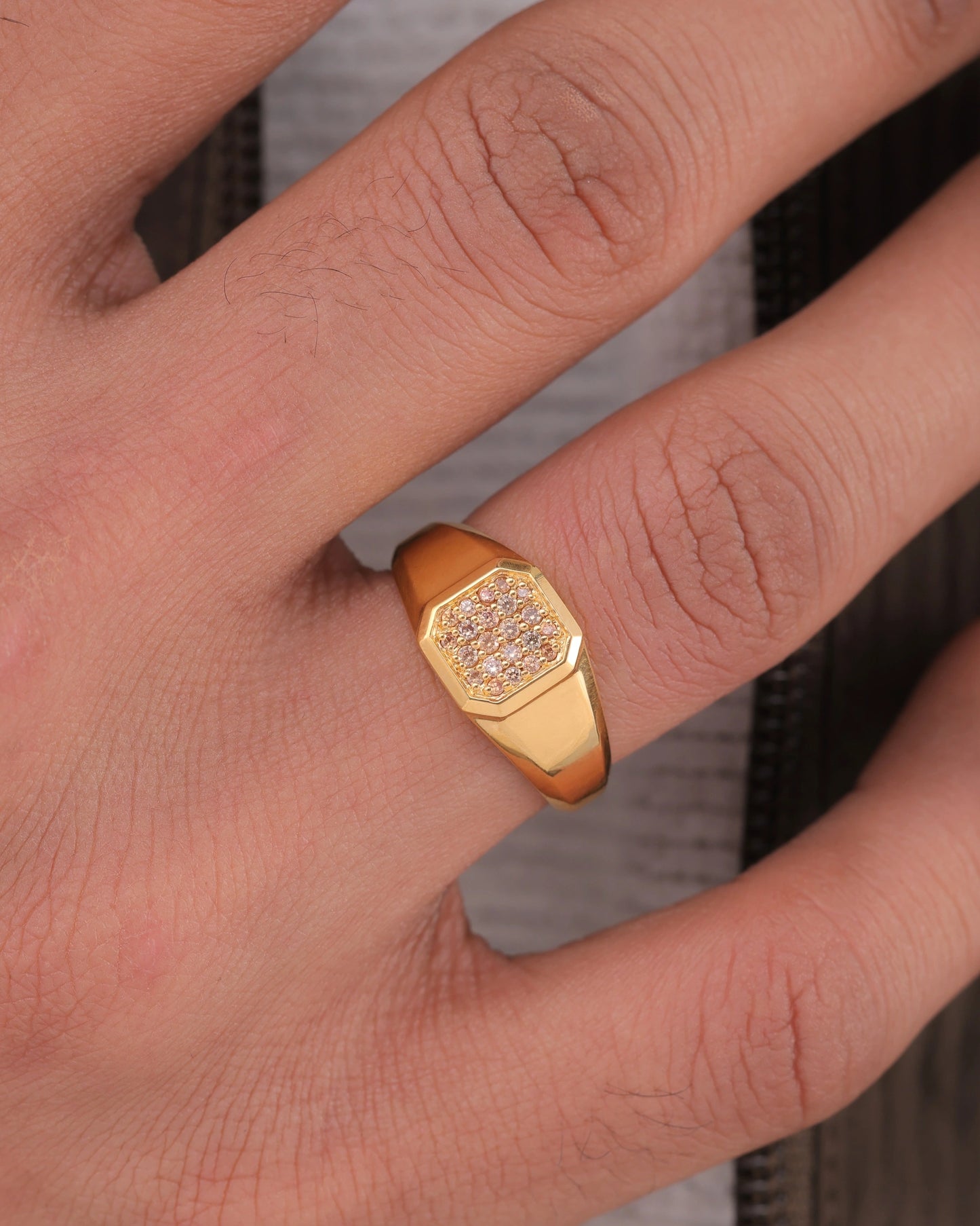 Champagne Pave Signet Ring