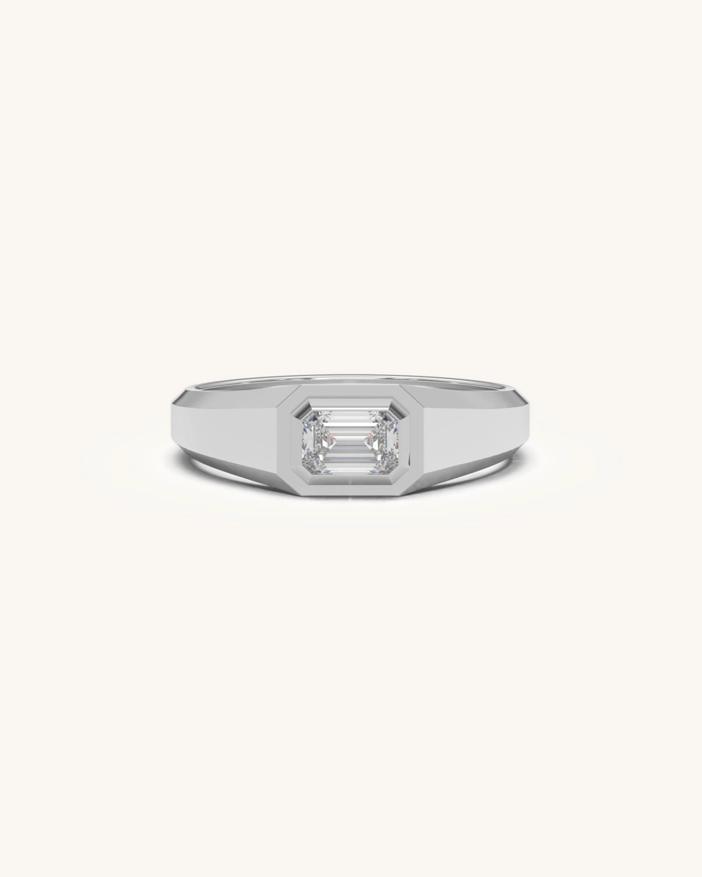 Solitaire ring for men with emerald-cut stone in gold vermeil bezel setting