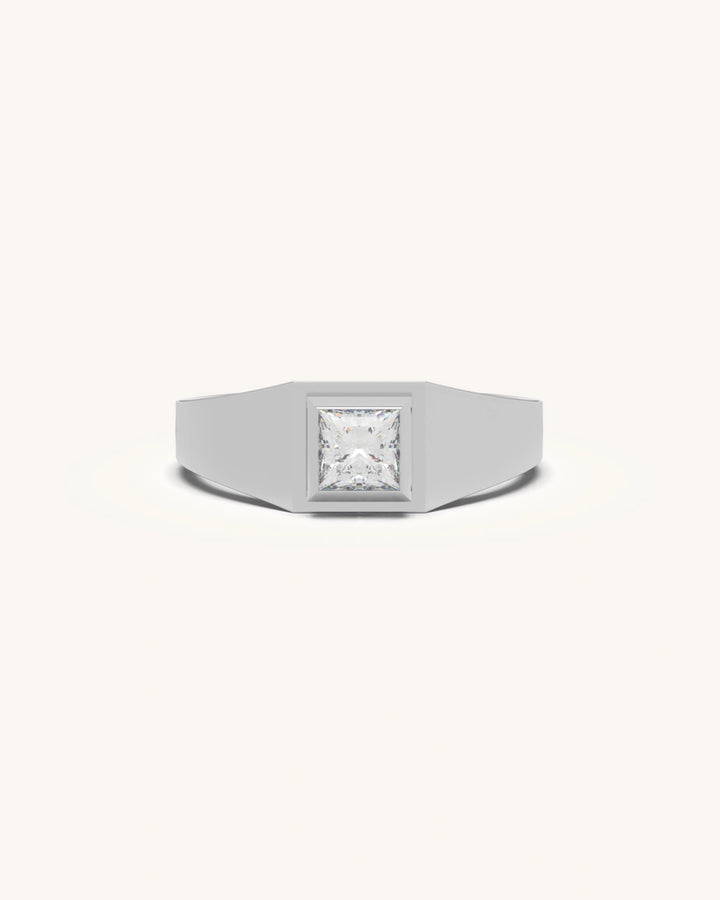 Princess cut diamond engagement ring with bezel setting and gold vermeil finish
