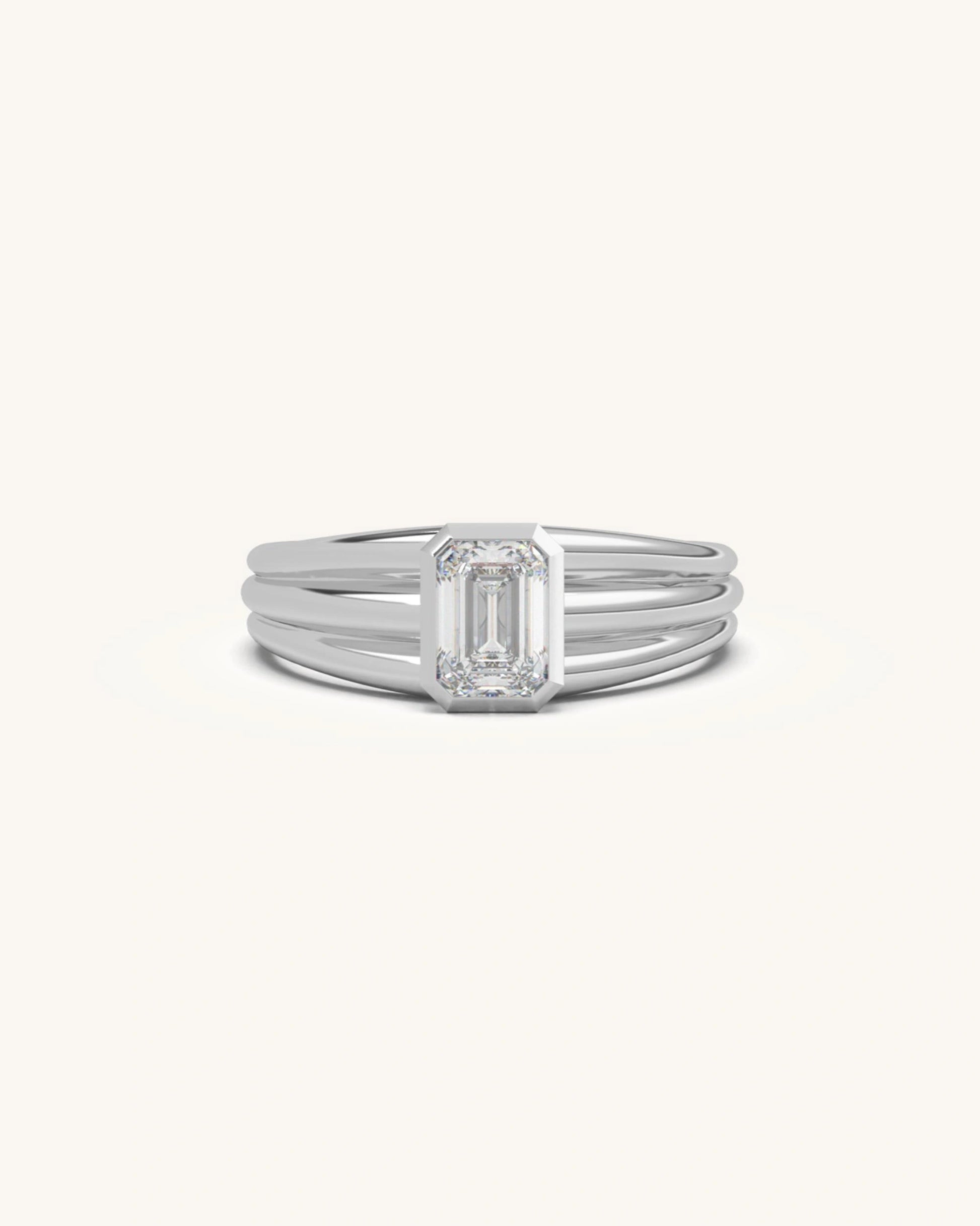Premium 18KT gold vermeil emerald-cut solitaire silver ring design for men - Shayn Jewelry.