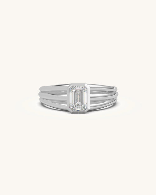 Premium 18KT gold vermeil emerald-cut solitaire silver ring design for men - Shayn Jewelry.