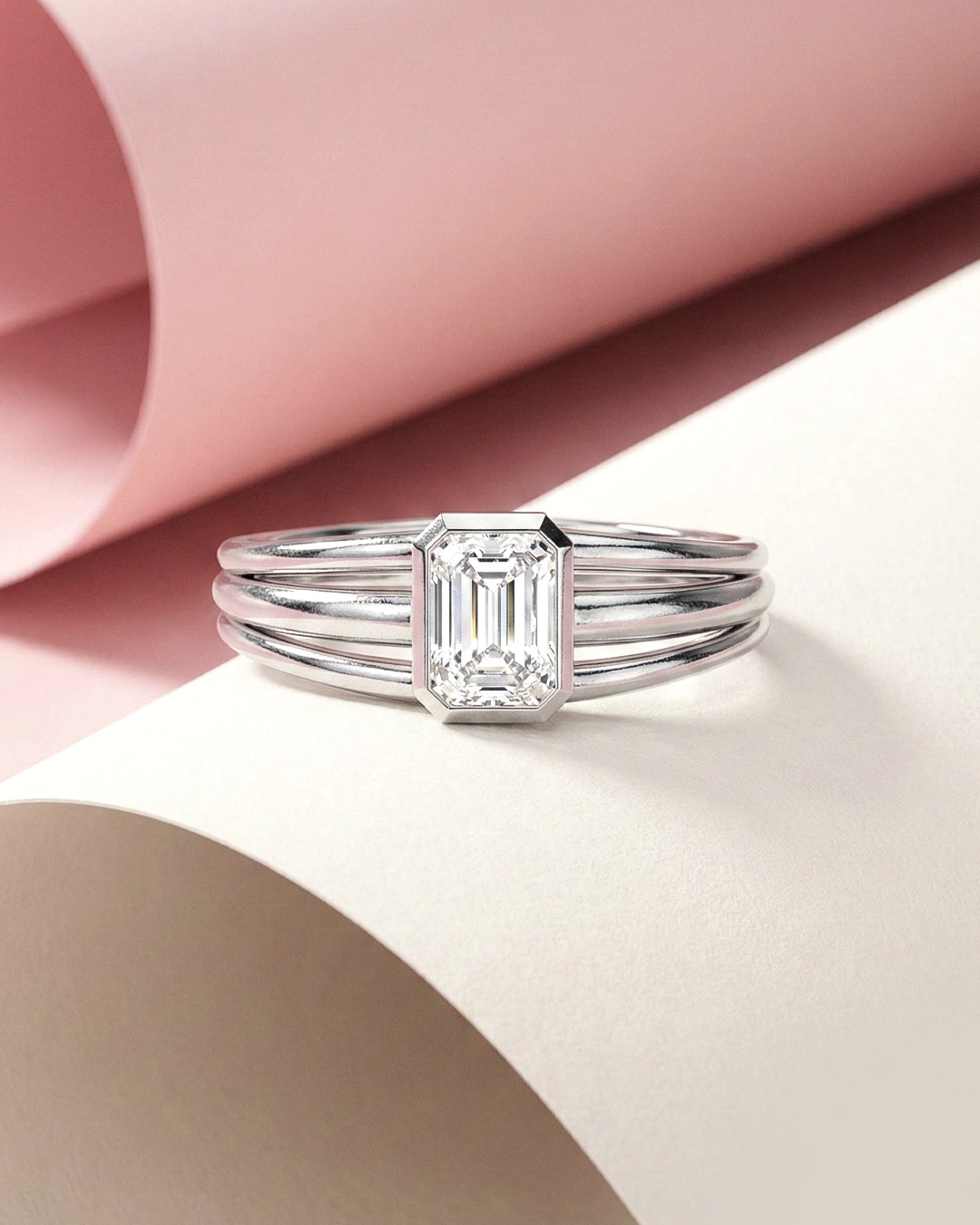 Multi-Band Emerald Solitaire Band