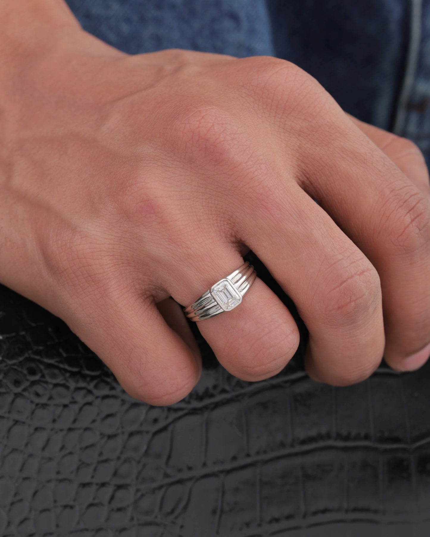 Multi-Band Emerald Solitaire Band