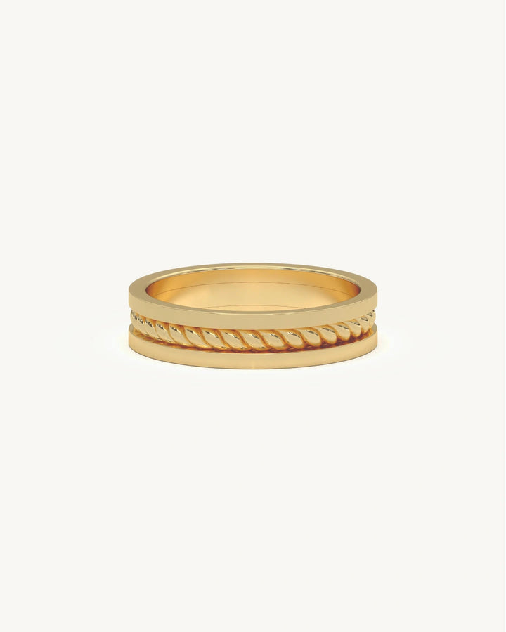 Band rings with nautical rope inlay in 18KT Gold Vermeil finish