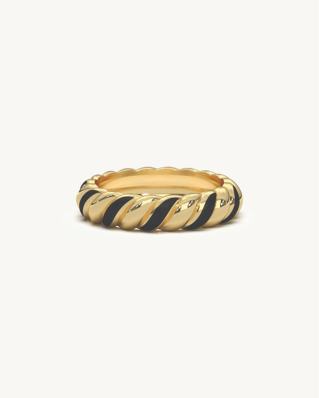Black rings for men twisted rope band with black enamel in 18KT Gold Vermeil finish