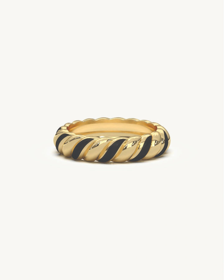 Black rings for men twisted rope band with black enamel in 18KT Gold Vermeil finish