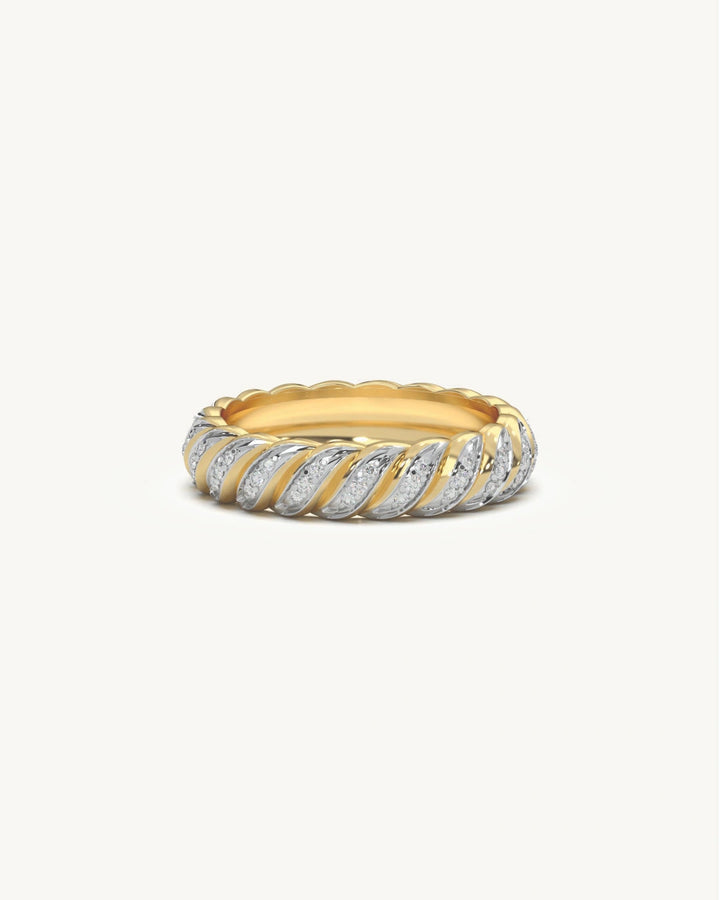 Diamond ring design for male with twisted rope pavé band in 18KT Gold Vermeil finish