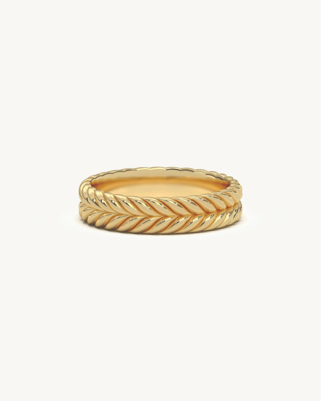 Men's band rings with double chevron texture in 18KT Gold Vermeil finish