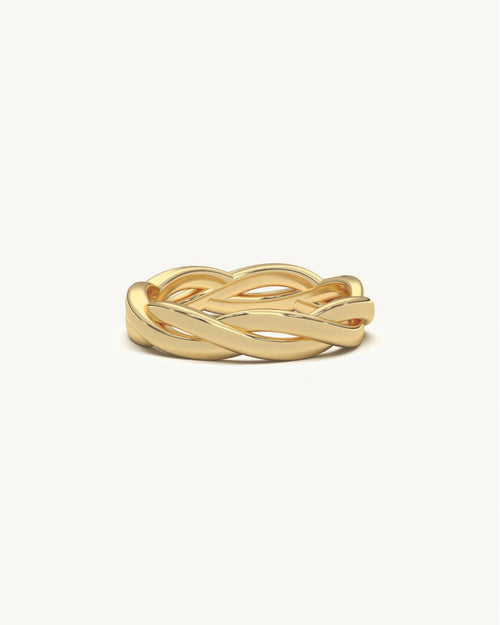 Silver ring design for men with braided open-work band in 18KT Gold Vermeil finish