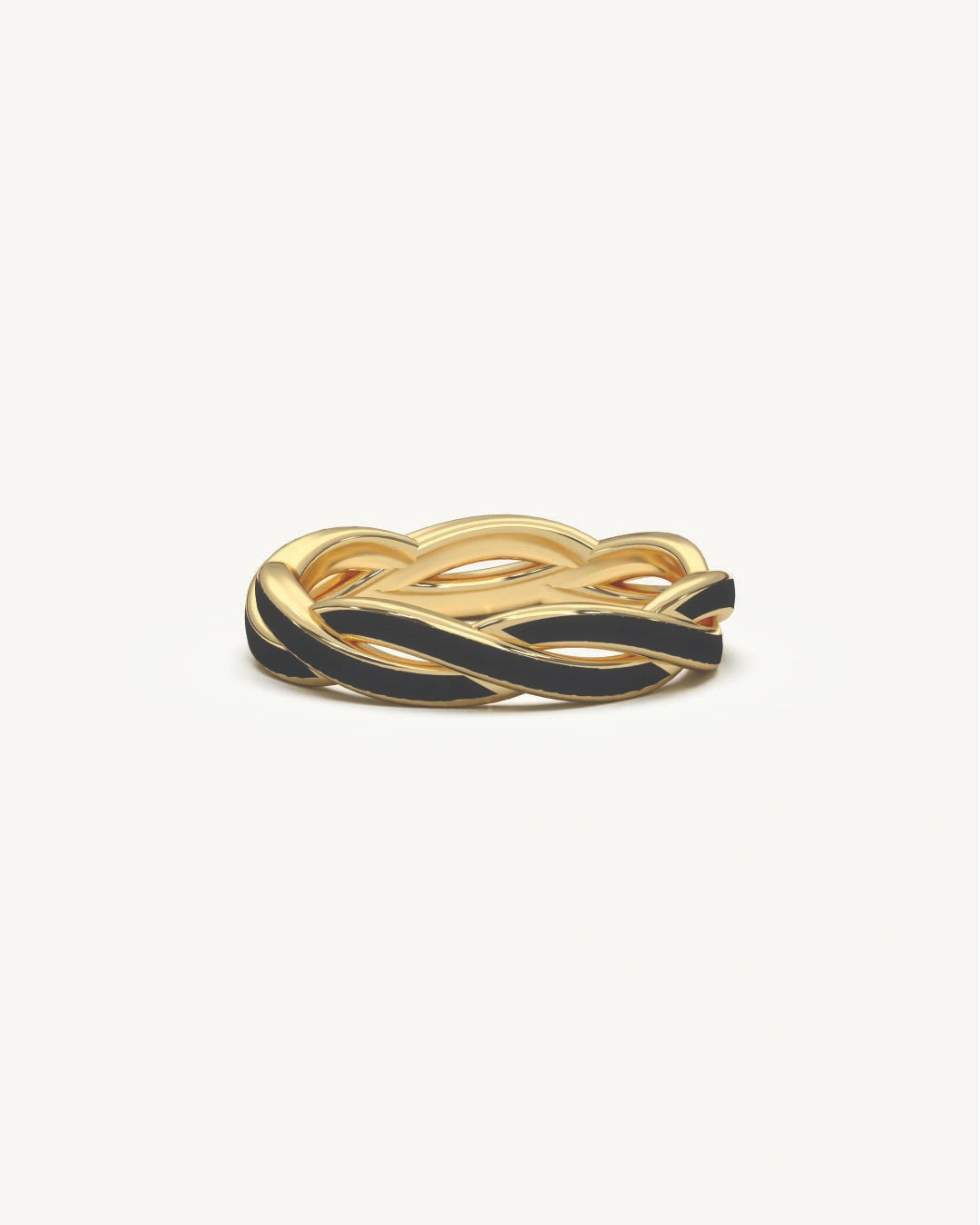 Gold twist ring with dual-tone black enamel in 18KT Gold Vermeil finish