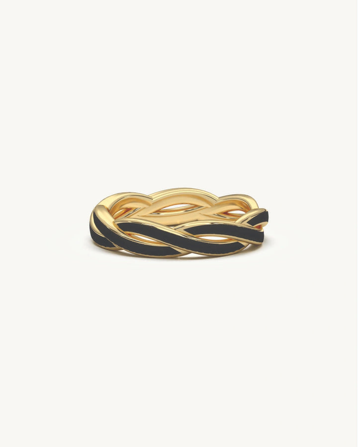 Gold twist ring with dual-tone black enamel in 18KT Gold Vermeil finish