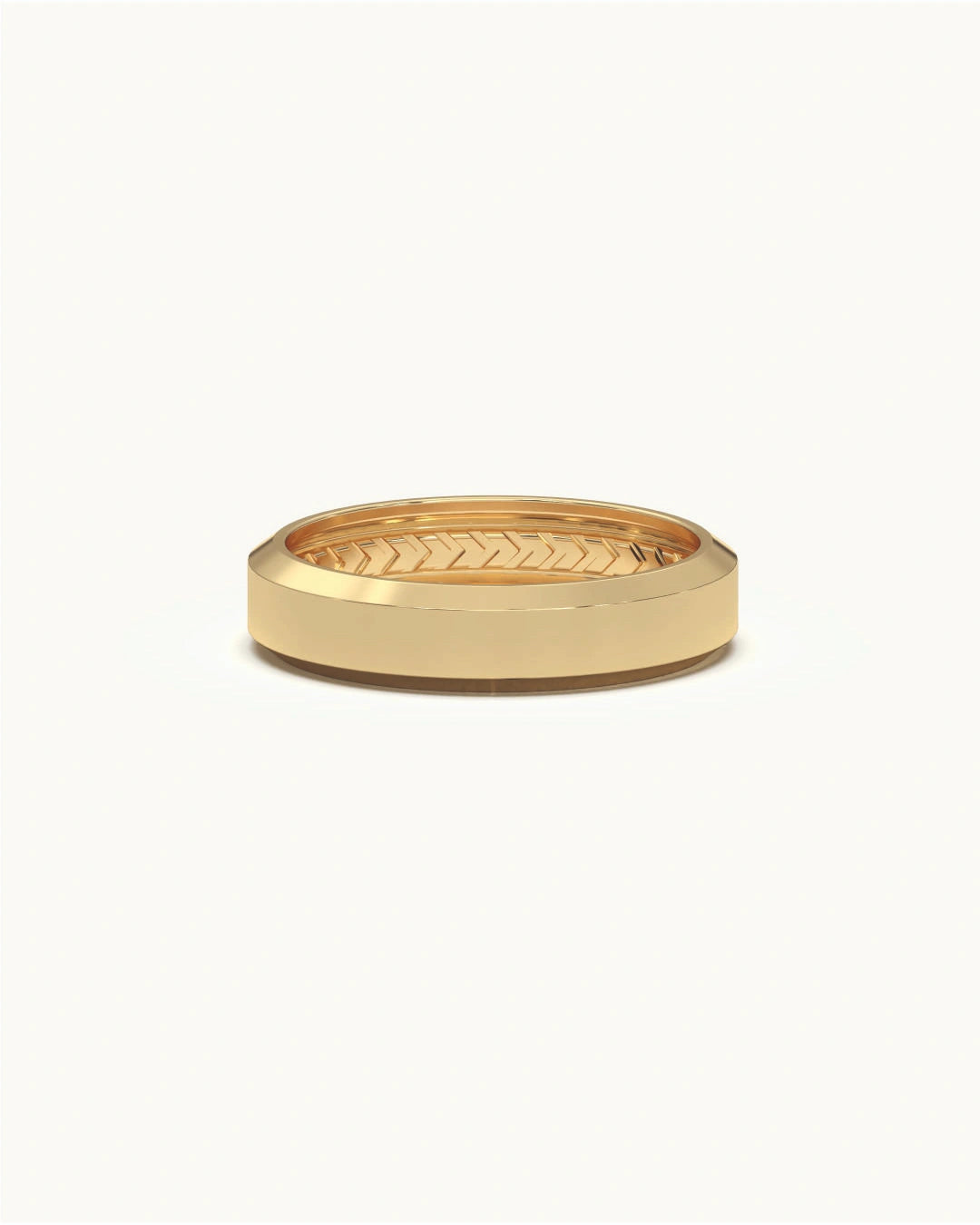 Birthday silver ring for boyfriend with beveled band and inner chevron engraving in 18KT Gold Vermeil finish