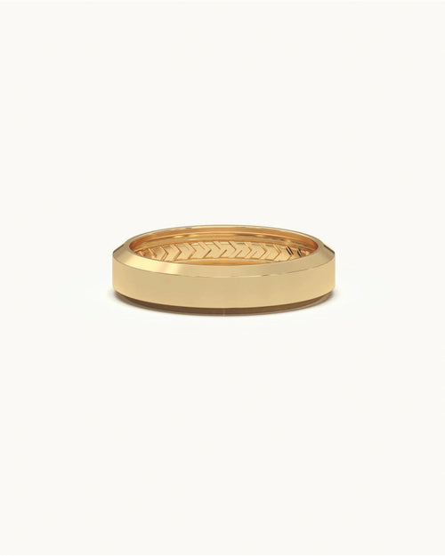 Birthday silver ring for boyfriend with beveled band and inner chevron engraving in 18KT Gold Vermeil finish