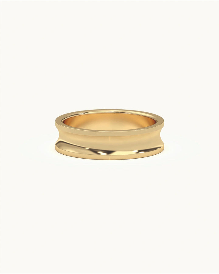 Unique mens rings with curved architectural design in 8KT Gold Vermeil finish