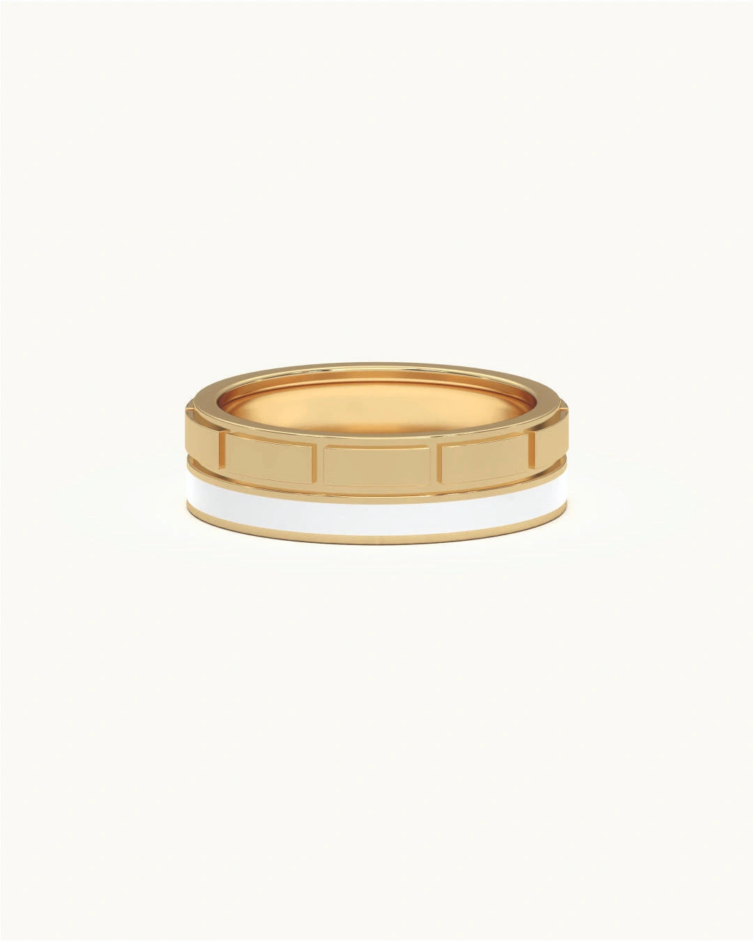 Mens gold plated rings with geometric blocks and white enamel in 8KT Gold Vermeil finish
