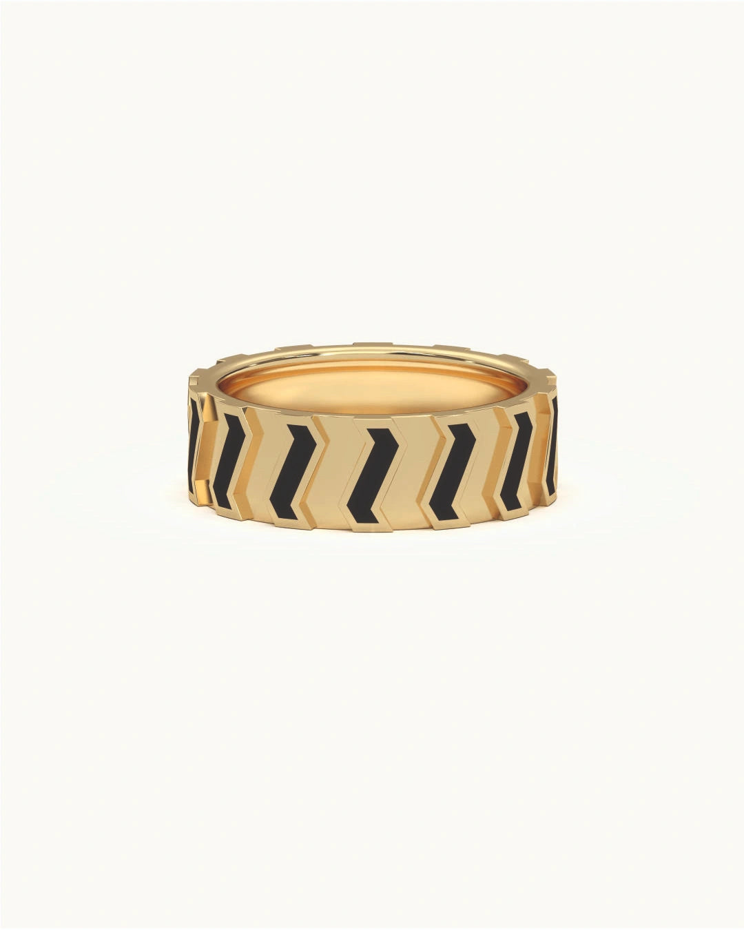Black rings for men with chevron enamel design in 8KT Gold Vermeil finish