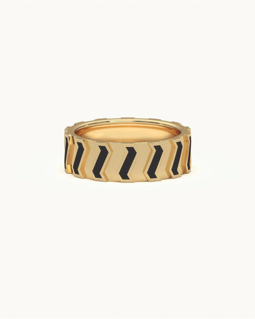Black rings for men with chevron enamel design in 8KT Gold Vermeil finish