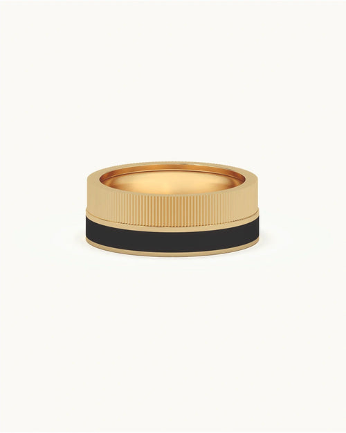 Men's band rings with knurled texture and black enamel in 8KT Gold Vermeil finish