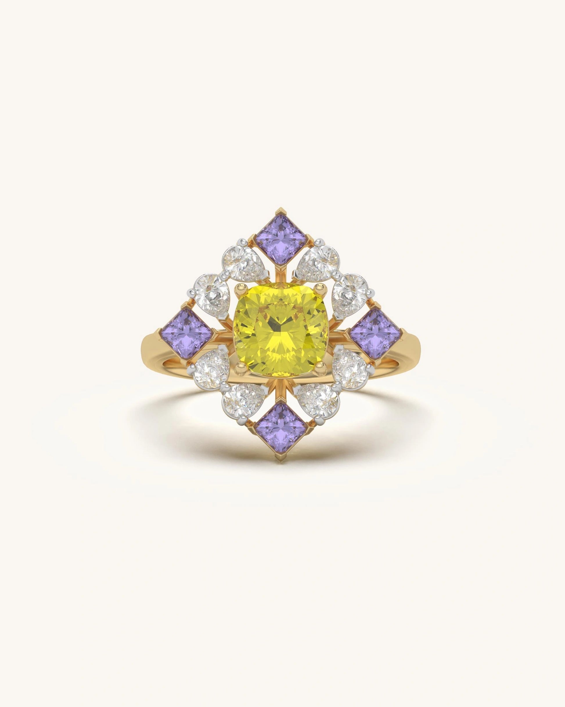Yellow floral diamond rings for women in 18KT gold vermeil - Shayn Jewelry Nature Collection