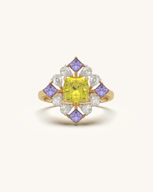 Yellow floral diamond rings for women in 18KT gold vermeil - Shayn Jewelry Nature Collection