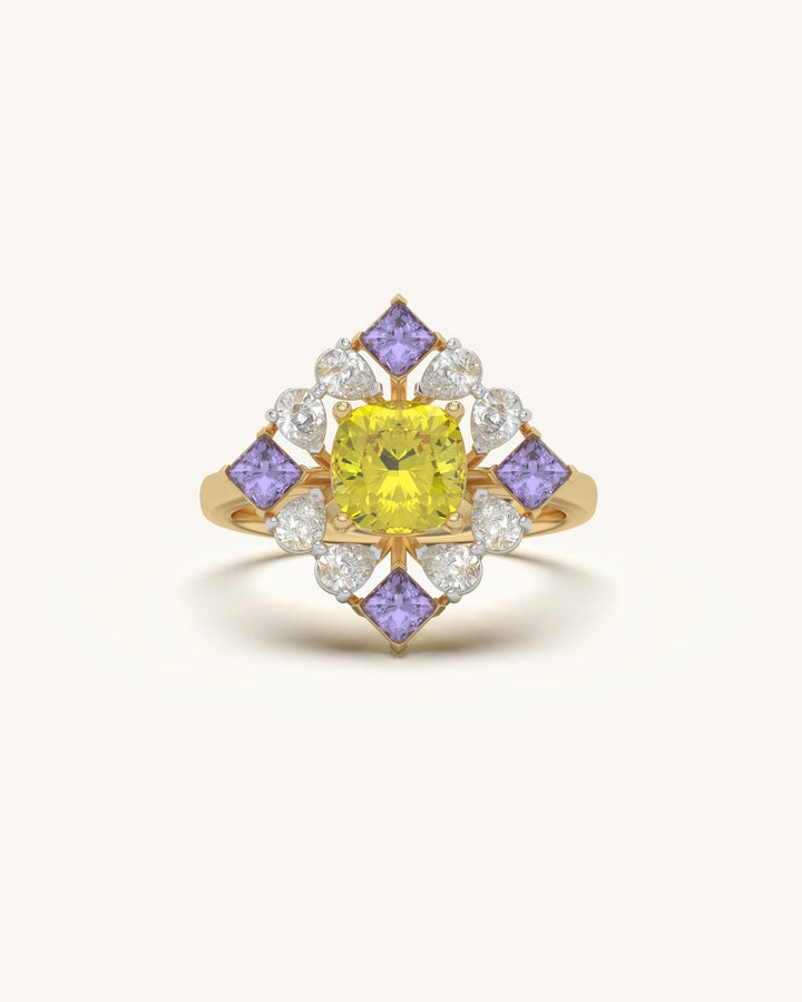 Yellow floral diamond rings for women in 18KT gold vermeil - Shayn Jewelry Nature Collection