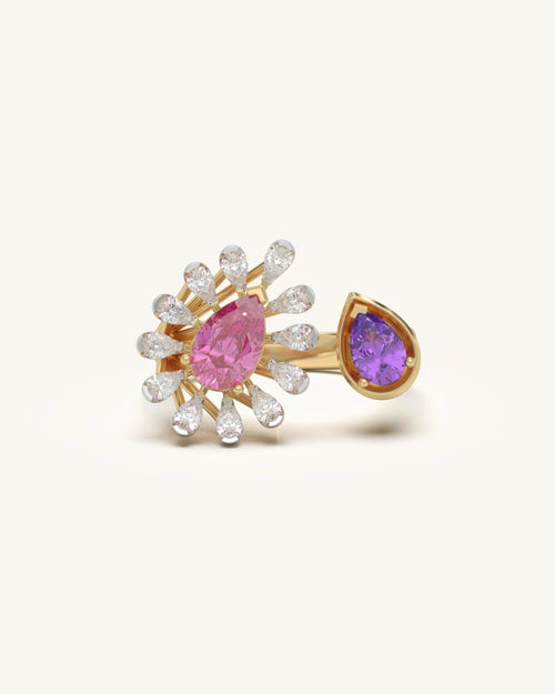 Pink diamond ring with pear-shaped center in 18KT Gold Vermeil