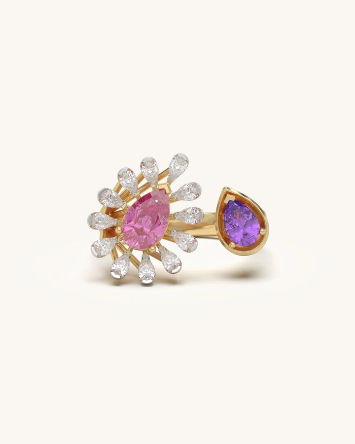 Pink diamond ring with pear-shaped center in 18KT Gold Vermeil