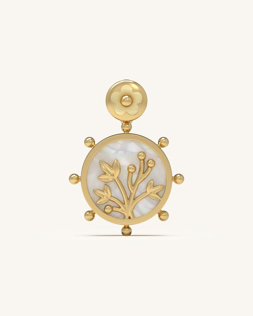 Elegant and timeless, this gold pendant design is crafted in 925 Sterling Silver with 18KT Gold Vermeil coating, offering durability with a rich polished gold finish. The refined structure enhances its graceful and versatile appeal.

Accented with luminous mother of pearl, the pendant radiates a soft, iridescent glow that adds natural sophistication. The smooth surface of the pearl detail creates beautiful contrast against the warm gold tone, resulting in a balanced and elegant aesthetic.

Lightweight and c