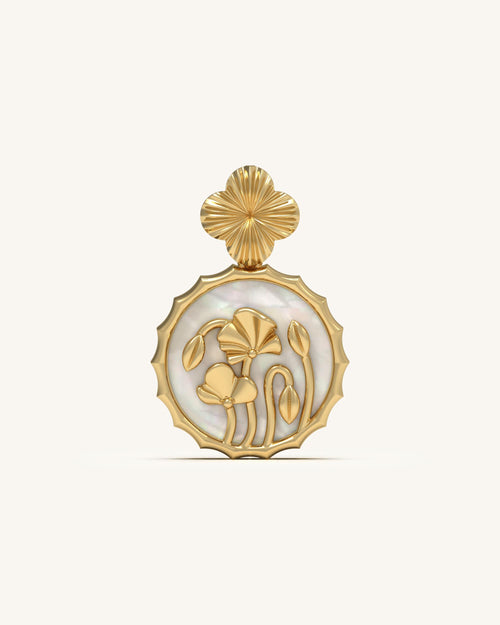 Silver pendant for women with carved white shell in 18KT Gold Vermeil