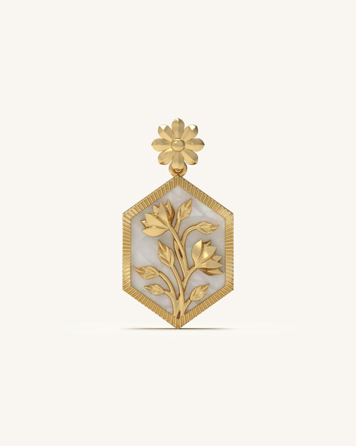Gold pendant for women with carved natural shell in 925 Sterling Silver 18KT Gold Vermeil