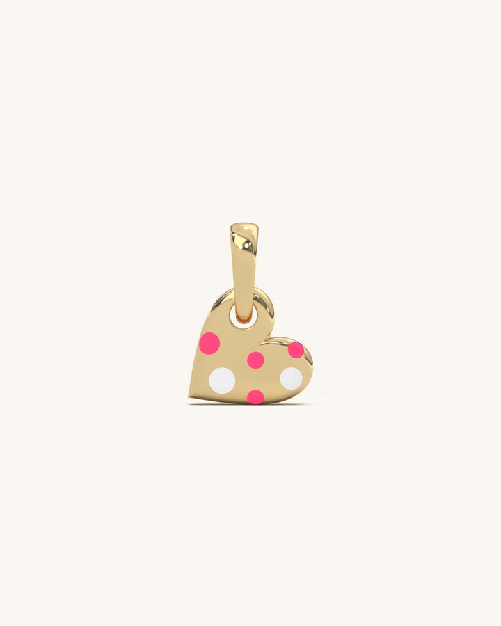 Heart charm pendant with colorful enamel dots