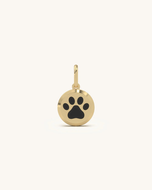 Light weight big gold pendant designs with black enamel paw in 18KT Gold Vermeil