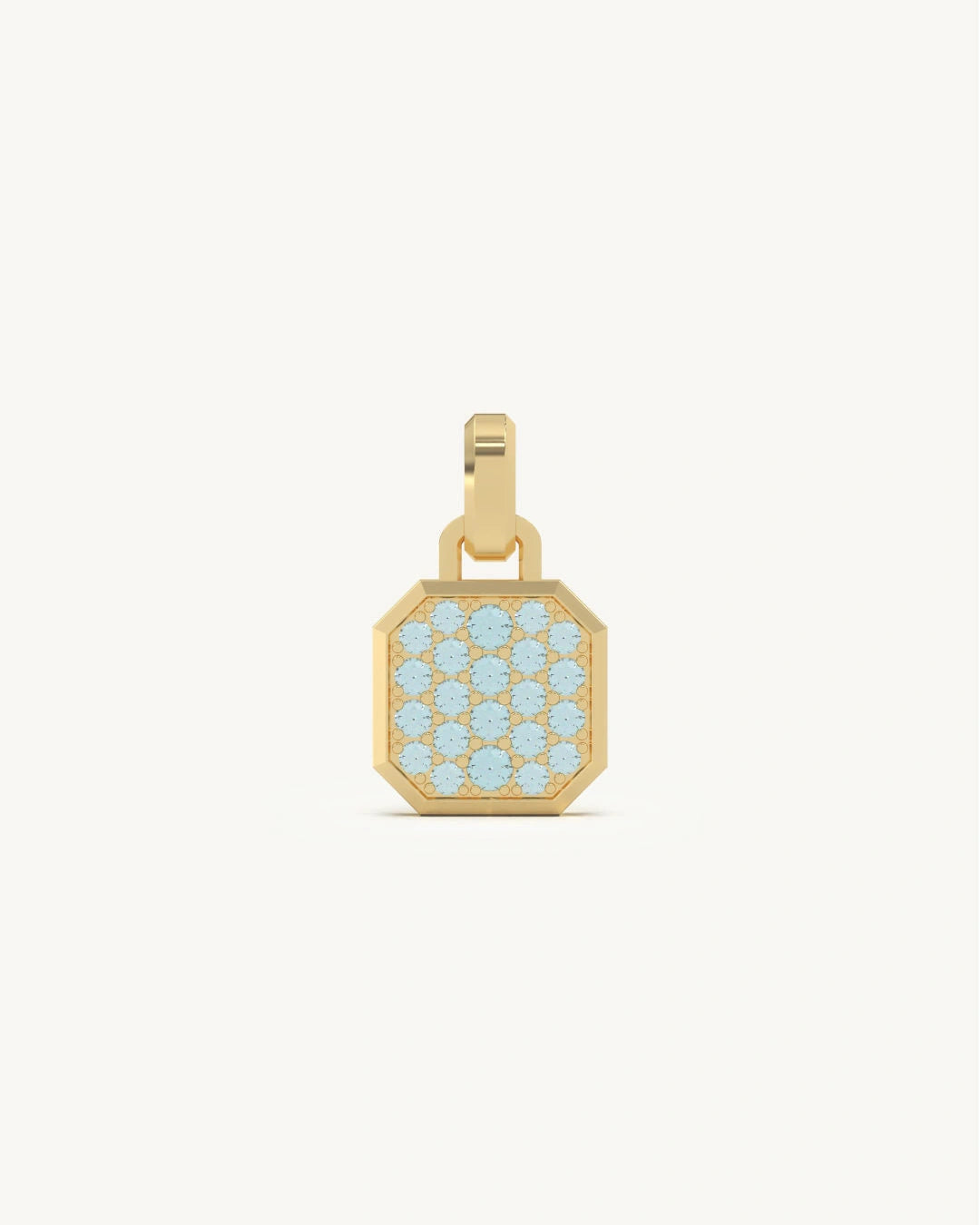Aquamarine pendant with light blue pave stones and gold frame