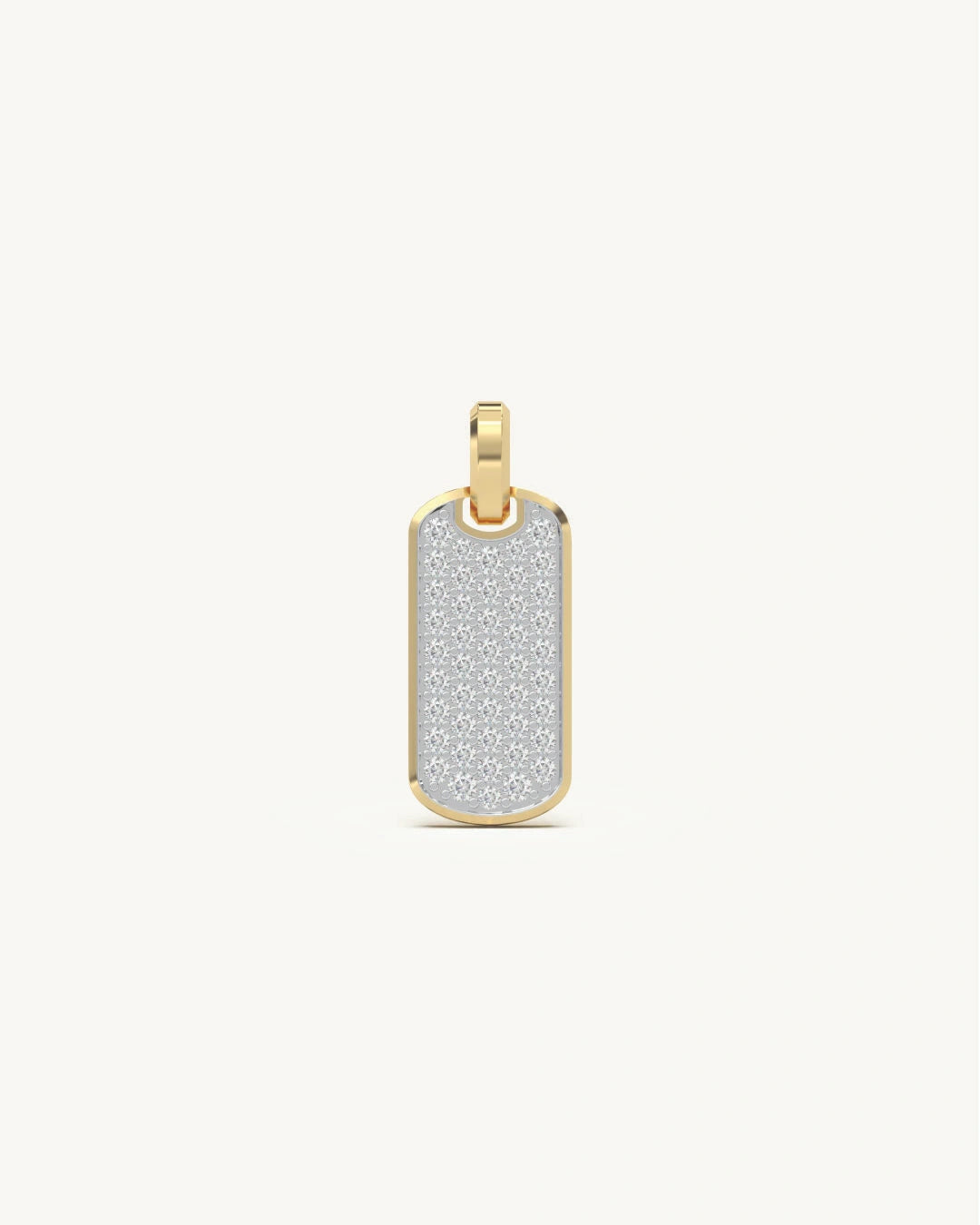 Diamond pendant pave dog tag with gold trim