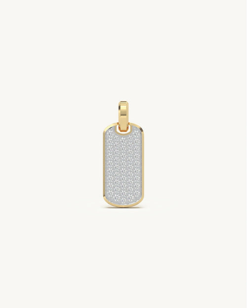 Diamond pendant pave dog tag with gold trim