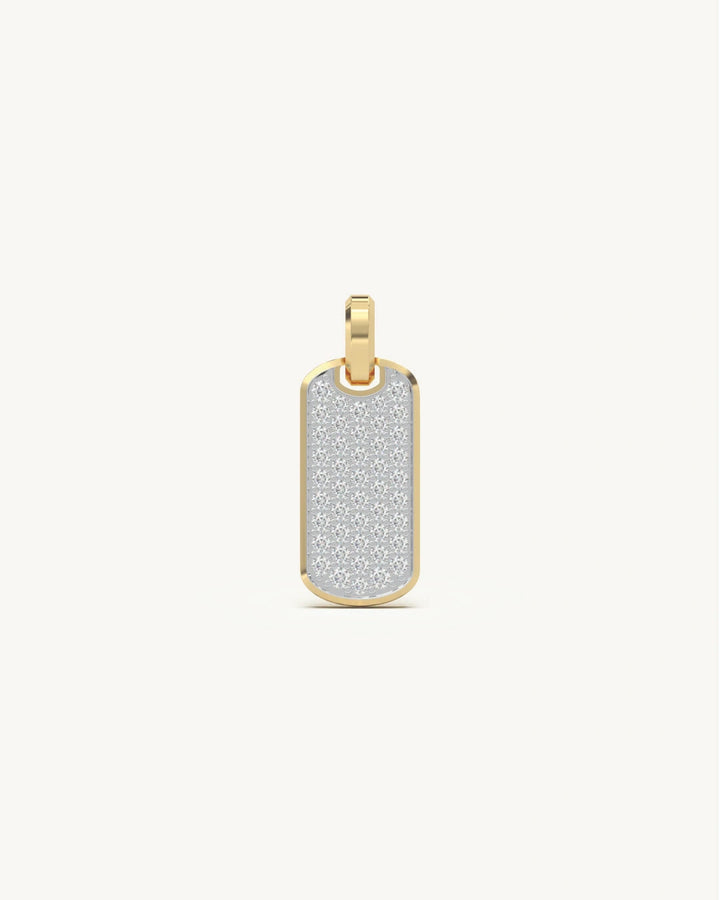 Diamond pendant pave dog tag with gold trim