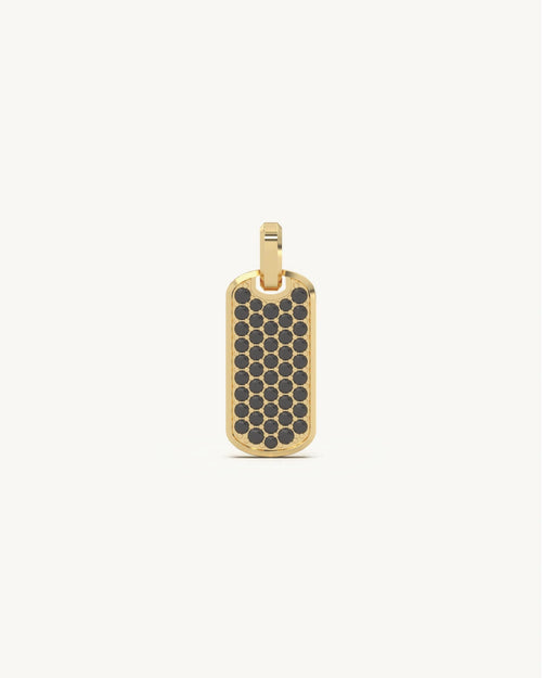 Black pendant necklace iced out dog tag with gold border