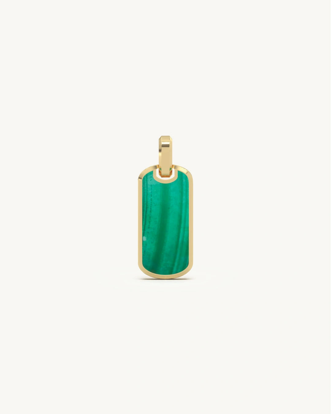 Green pendant Malachite dog tag with gold housing