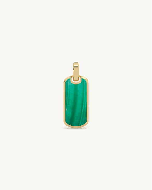 Green pendant Malachite dog tag with gold housing