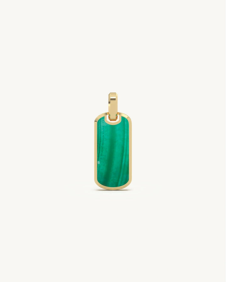 Green pendant Malachite dog tag with gold housing